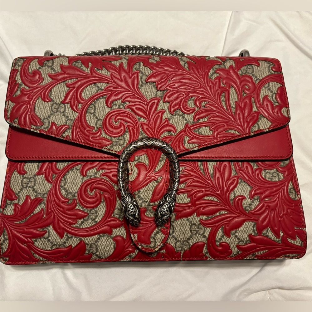 Gucci Red GG Supreme Canvas and Leather Medium Dionysus.